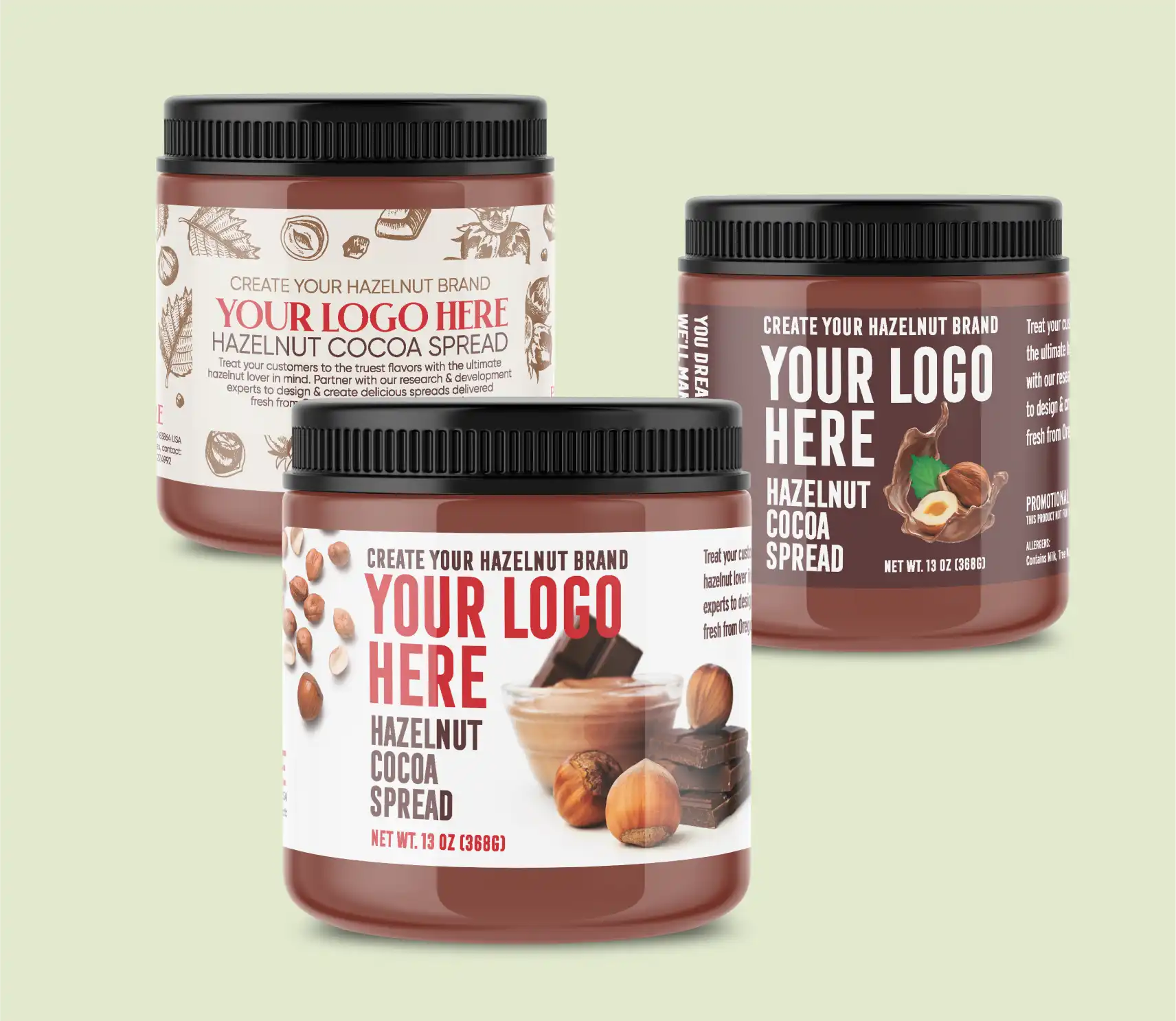 jars of hazelnut spread with personalized branding
