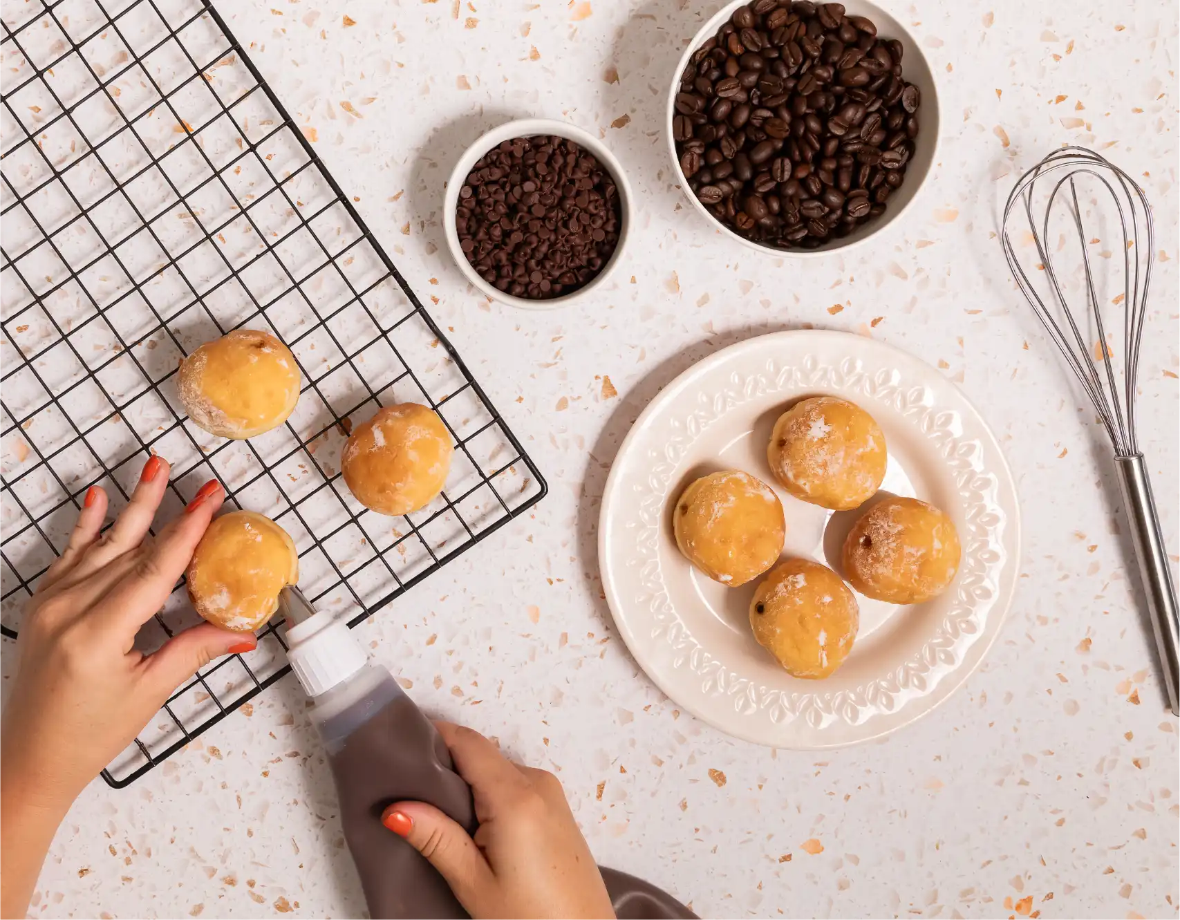 filling pastries with hazelnut butter