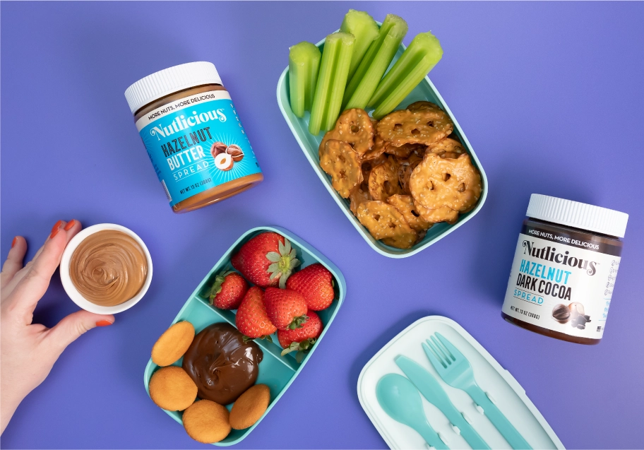 hazelnut spread and fruits and snacks