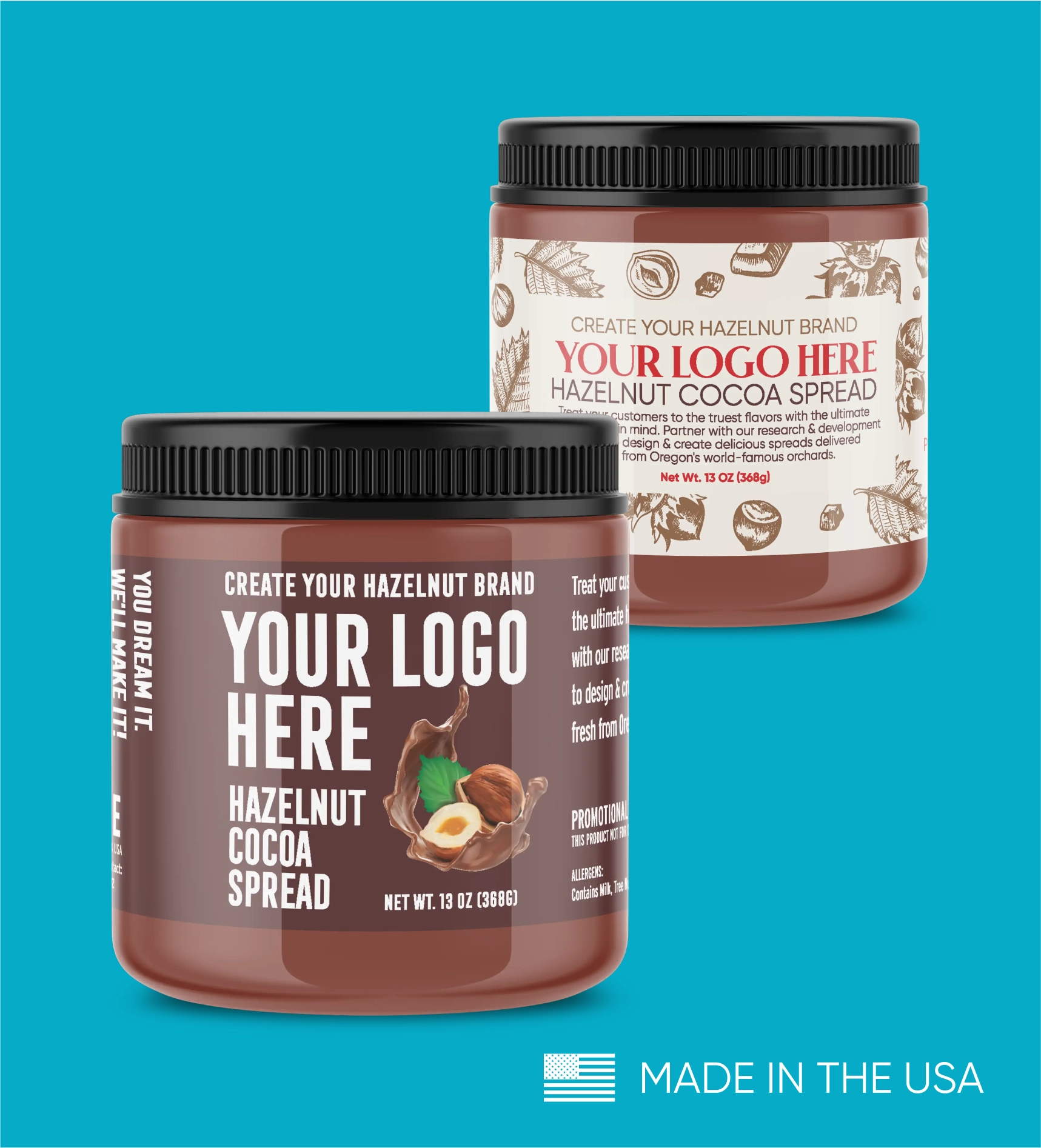 2 'Your Logo Here', nutlicious bottles